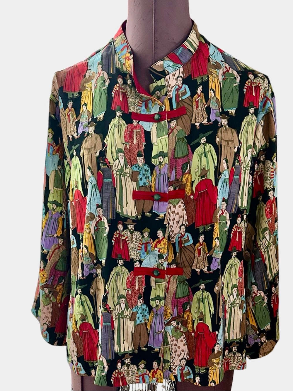 Natori Multicolor Printed Top with Red and Green Accents